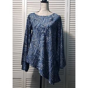Laundry By Shelli Segal Asymmetric Top Women's Small Blue Print Flare Sleeve